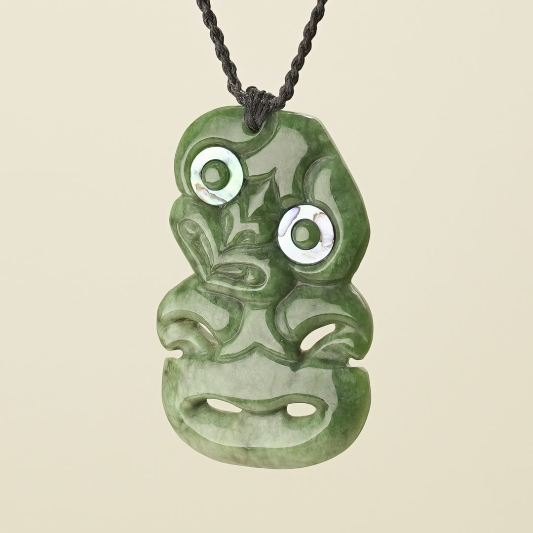 Hei Tiki Kahurangi Pounamu Large Pendant, Black Binding