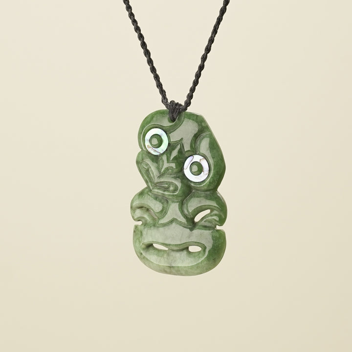 Hei Tiki Kahurangi Pounamu Large Pendant, Black Binding