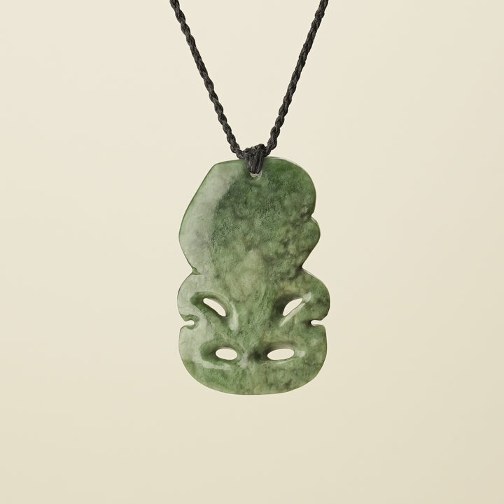 Hei Tiki Kahurangi Pounamu Large Pendant, Black Binding