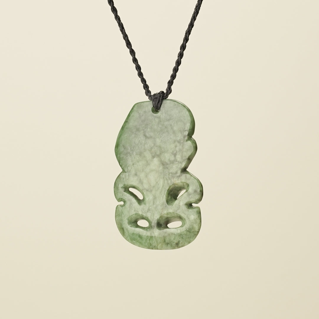 Hei Tiki Kahurangi Pounamu Large Pendant, Black Binding