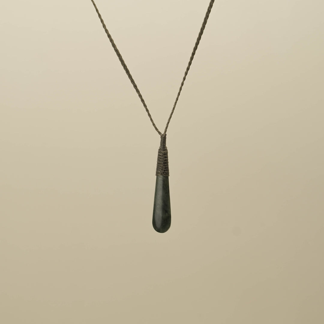 Inanga XS Roimata Pounamu Pendant, Khaki Binding