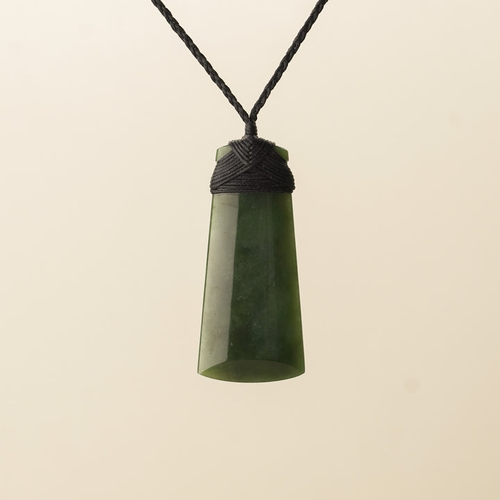 Toki Large Pounamu Pendant, Black Binding