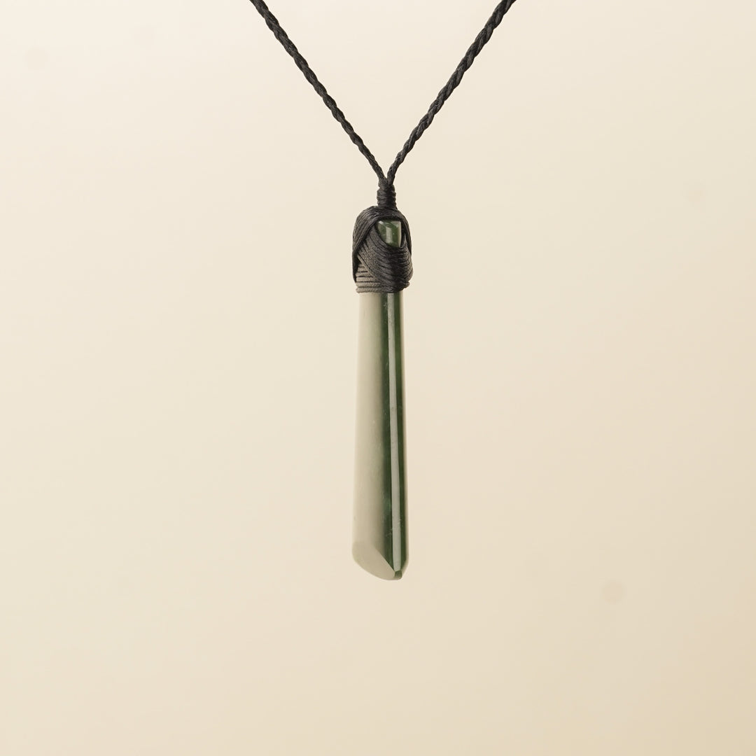 Toki Large Pounamu Pendant, Black Binding