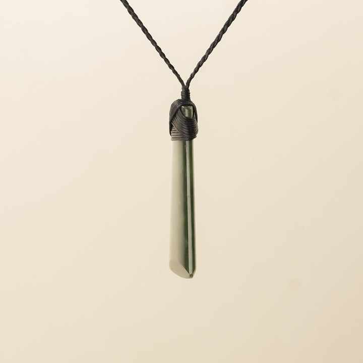 Toki Large Pounamu Pendant, Black Binding