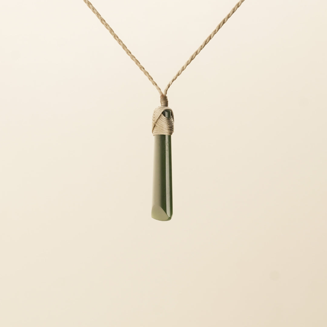 Small Toki Pounamu Pendant, Tan Binding