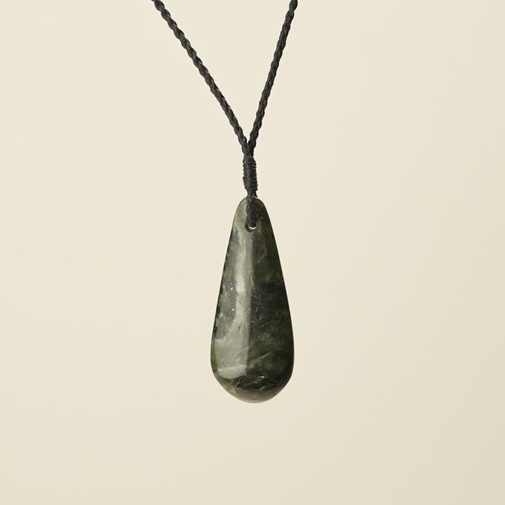 Roimata Hapopo Medium Pounamu Pendant, Black Binding