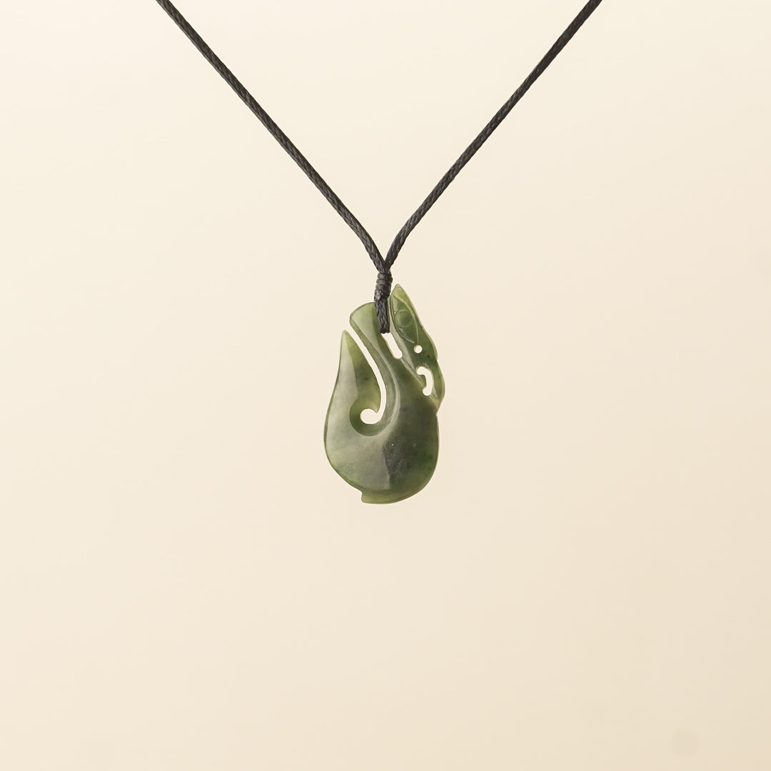 Pounamu Manaia Small Pendant, Black Binding