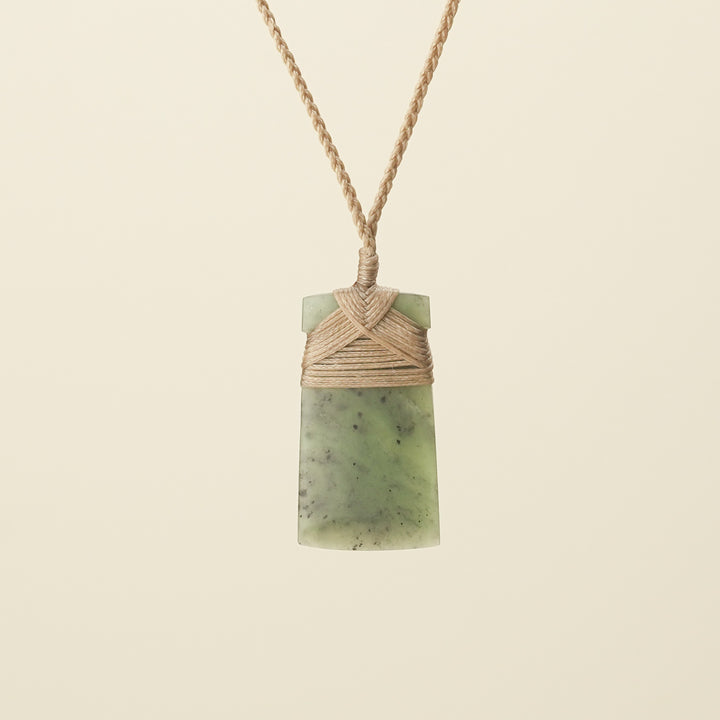 Toki Kahurangi Matte Pounamu Small Pendant, Tan Binding