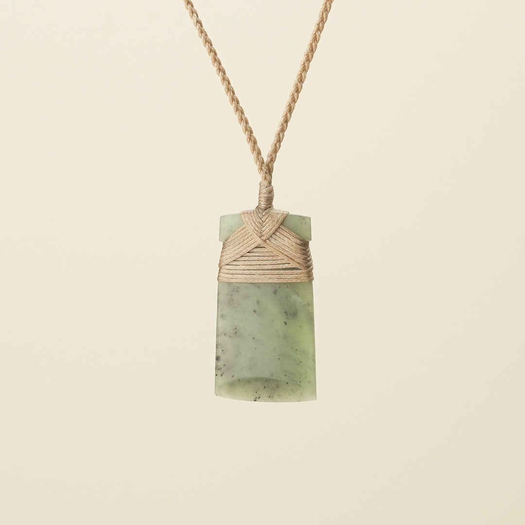 Toki Kahurangi Matte Pounamu Small Pendant, Tan Binding