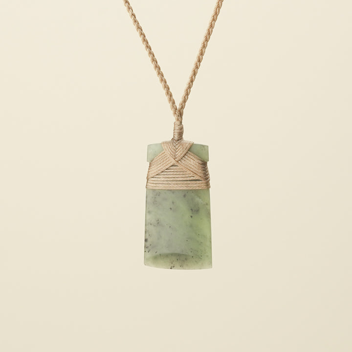 Toki Kahurangi Matte Pounamu Small Pendant, Tan Binding