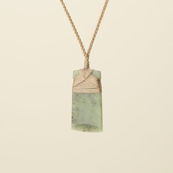 Toki Kahurangi Matte Pounamu Small Pendant, Tan Binding