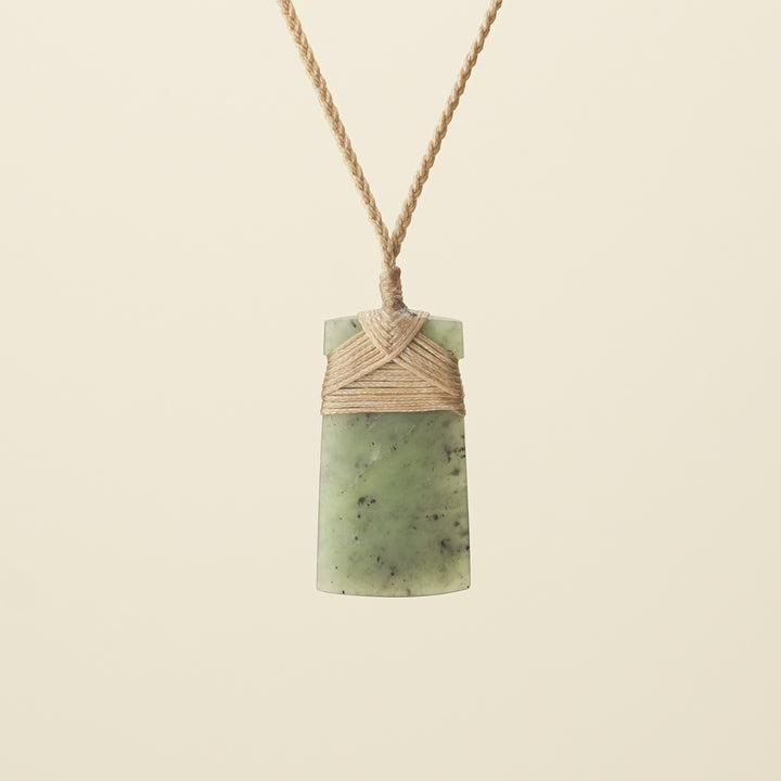 Toki Kahurangi Matte Pounamu Small Pendant, Tan Binding