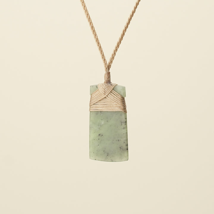 Toki Kahurangi Matte Pounamu Small Pendant, Tan Binding