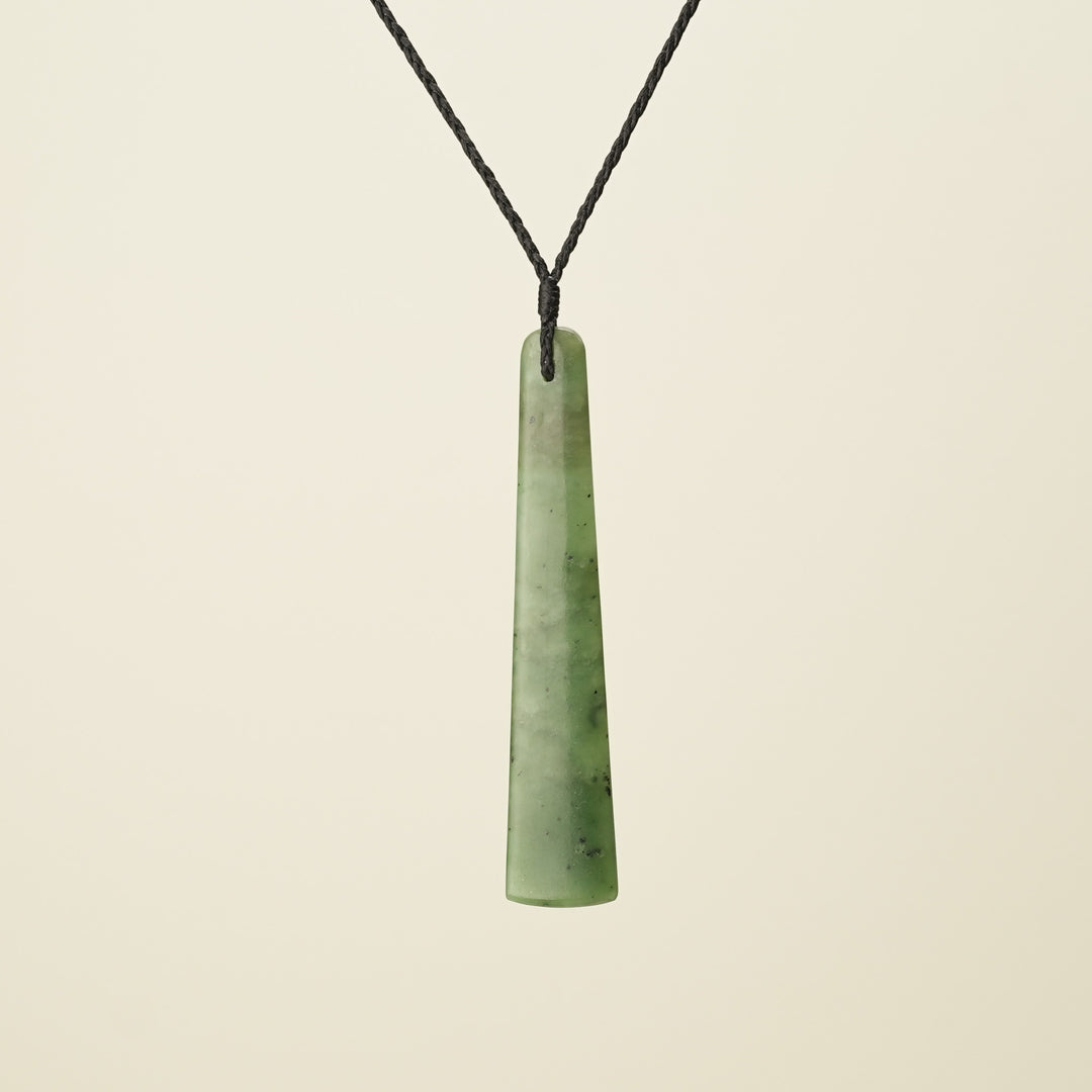Toki Large Pounamu Pendant, Black Binding