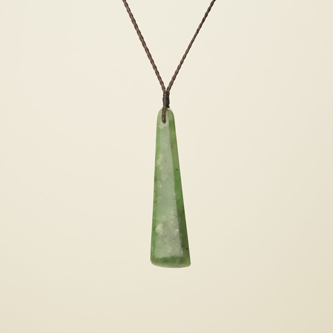 Toki Medium Pounamu Pendant, Brown Binding