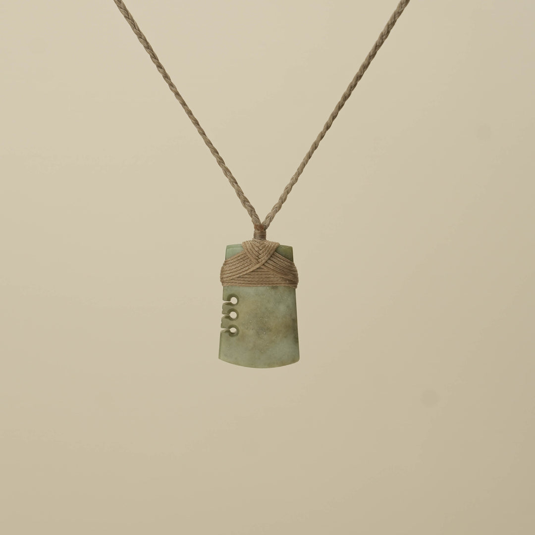 Notched Inanga Small Toki Pounamu Pendant, Tan Binding
