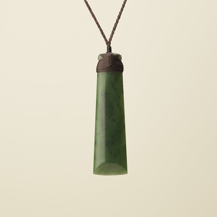 Toki Kahurangi Polished Pounamu Extra Large Pendant, Brown Binding