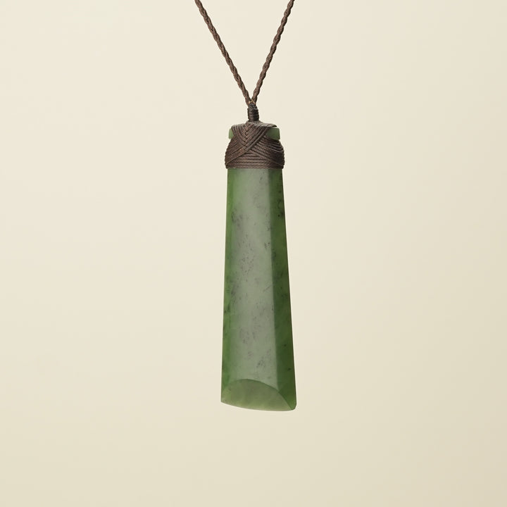 Toki Kahurangi Polished Pounamu Extra Large Pendant, Brown Binding