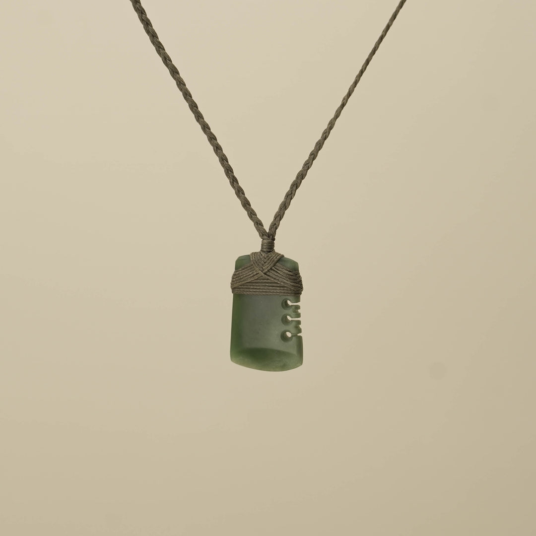 Notched Kahurangi Inanga Small Toki Pounamu Pendant, Khaki Binding