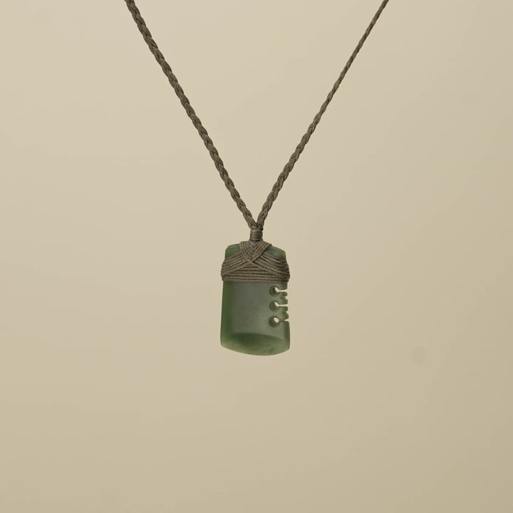 Notched Kahurangi Inanga Small Toki Pounamu Pendant, Khaki Binding