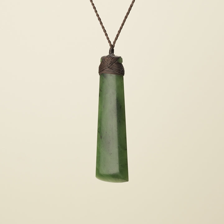 Toki Kahurangi Polished Pounamu Extra Large Pendant, Brown Binding