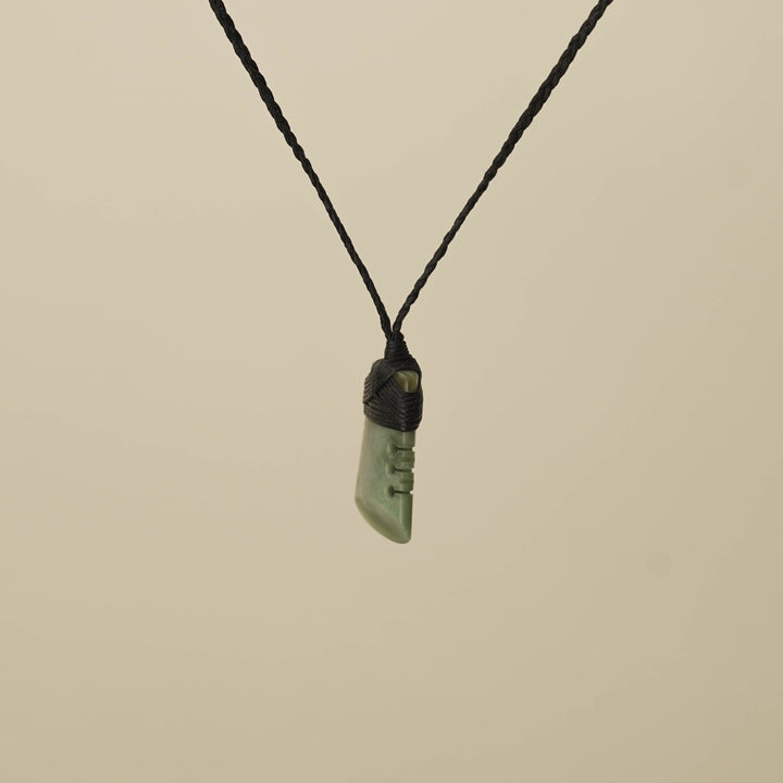 Notched Kahurangi & Inanga Small Toki Pounamu Pendant, Black Binding