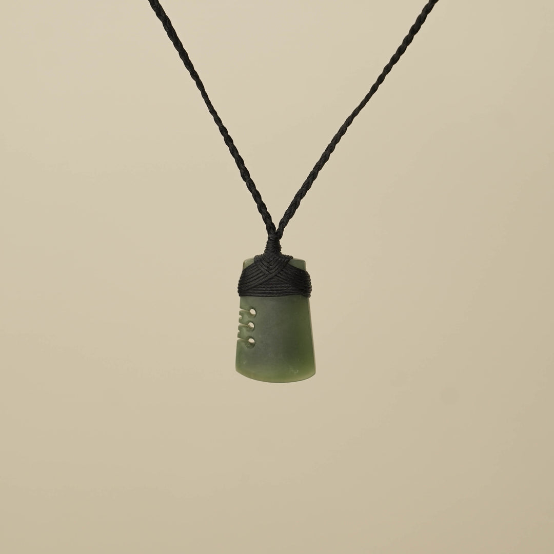 Notched Kahurangi & Inanga Small Toki Pounamu Pendant, Black Binding