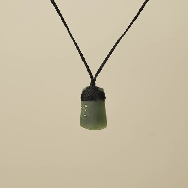 Notched Kahurangi & Inanga Small Toki Pounamu Pendant, Black Binding