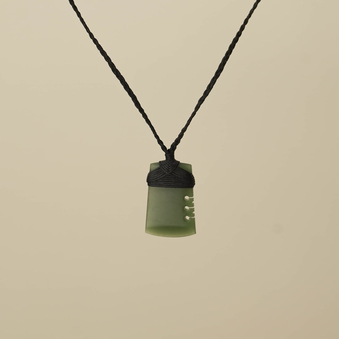 Notched Small Kahurangi Toki Pounamu Pendant, Black Binding