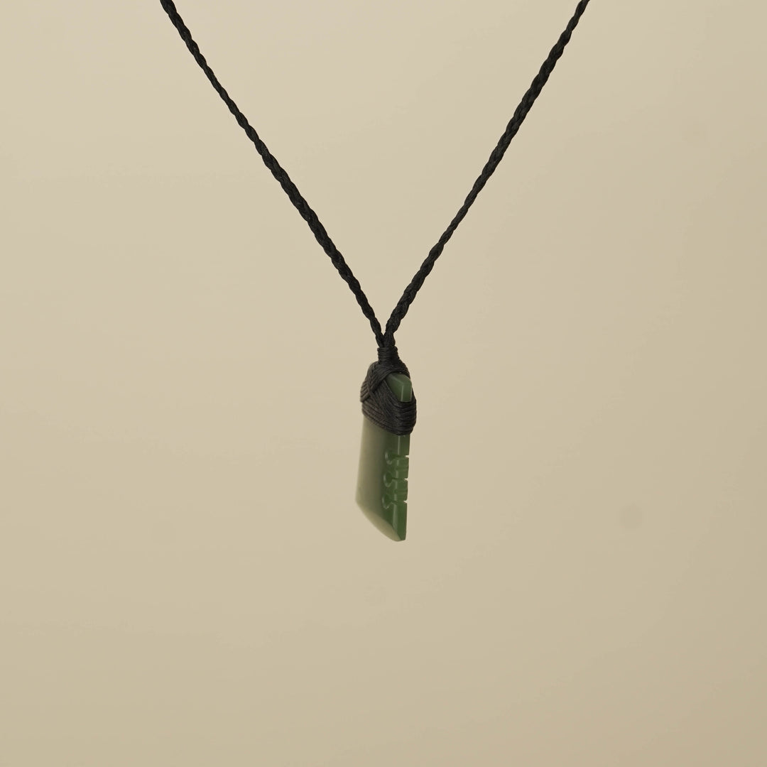 Notched Small Kahurangi Toki Pounamu Pendant, Black Binding