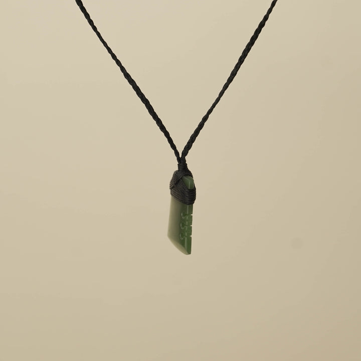 Notched Small Kahurangi Toki Pounamu Pendant, Black Binding