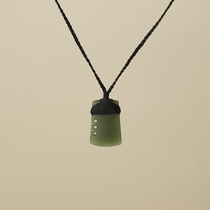 Notched Small Kahurangi Toki Pounamu Pendant, Black Binding
