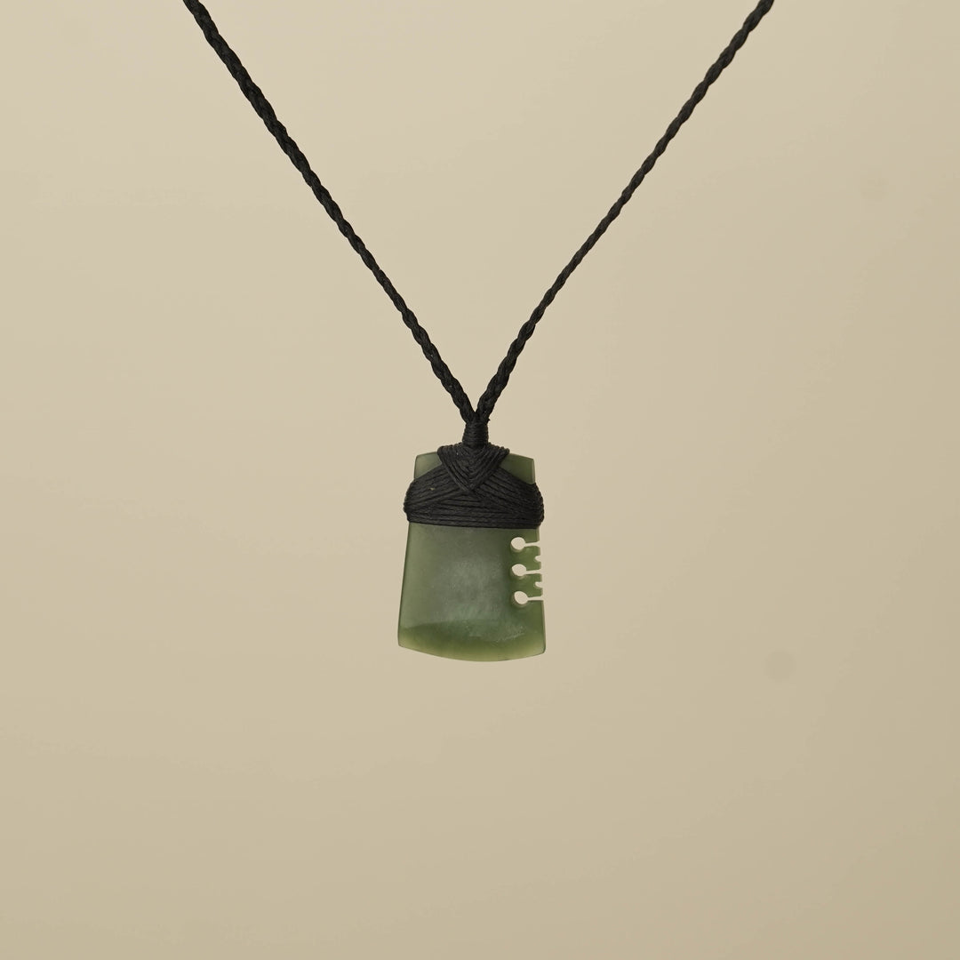 Notched Toki Kahurangi Small Pounamu Pendant, Black Binding