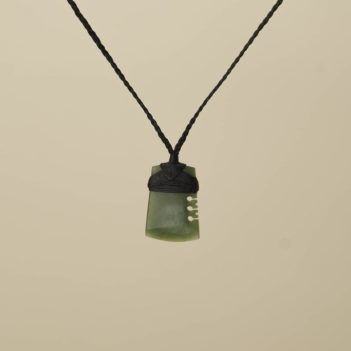 Notched Toki Kahurangi Small Pounamu Pendant, Black Binding