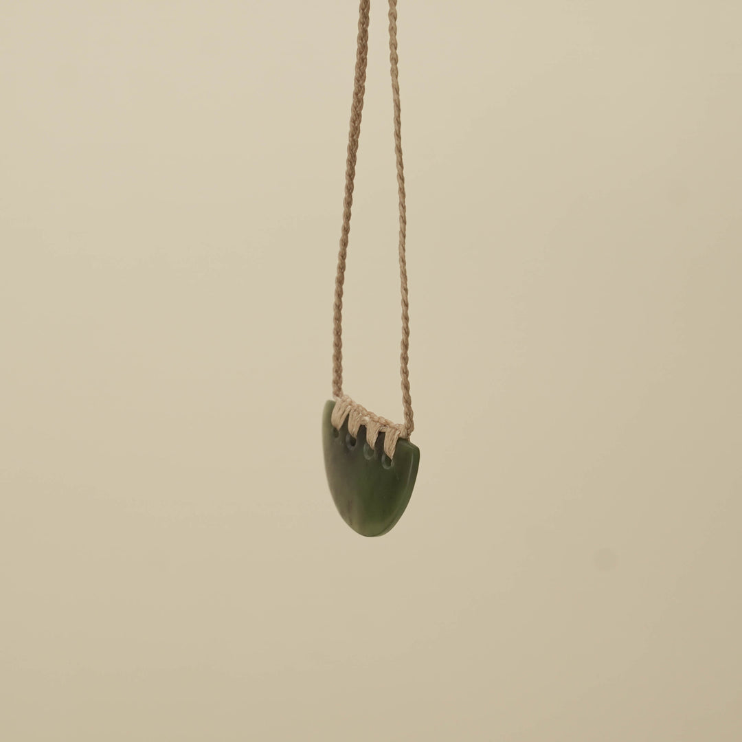 Hapopo Small Kōuma Breastplate Pounamu Pendant, Tan Binding