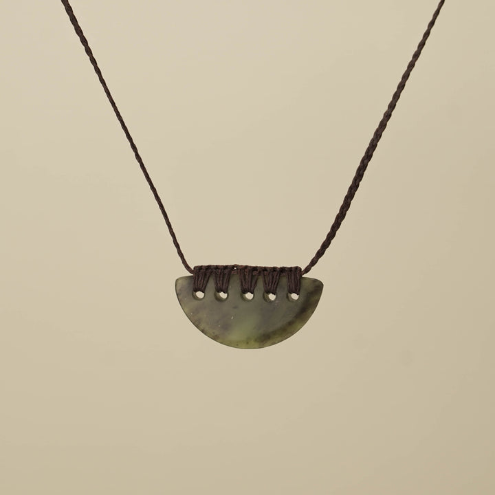 Hapopo Small Kōuma Breastplate Pounamu Pendant, Brown Binding