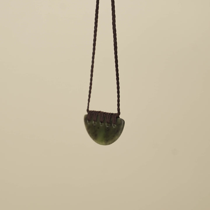 Hapopo Small Kōuma Breastplate Pounamu Pendant, Brown Binding