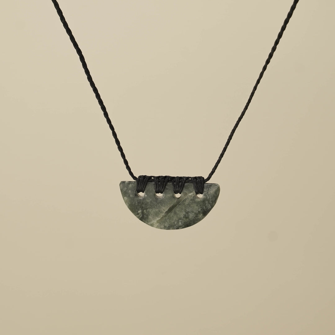 Kōuma Breastplate Inanga Small Pounamu Pendant, Black Binding