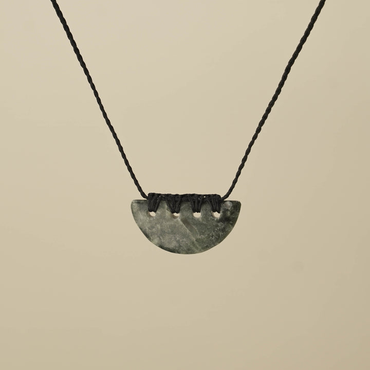 Kōuma Breastplate Inanga Small Pounamu Pendant, Black Binding
