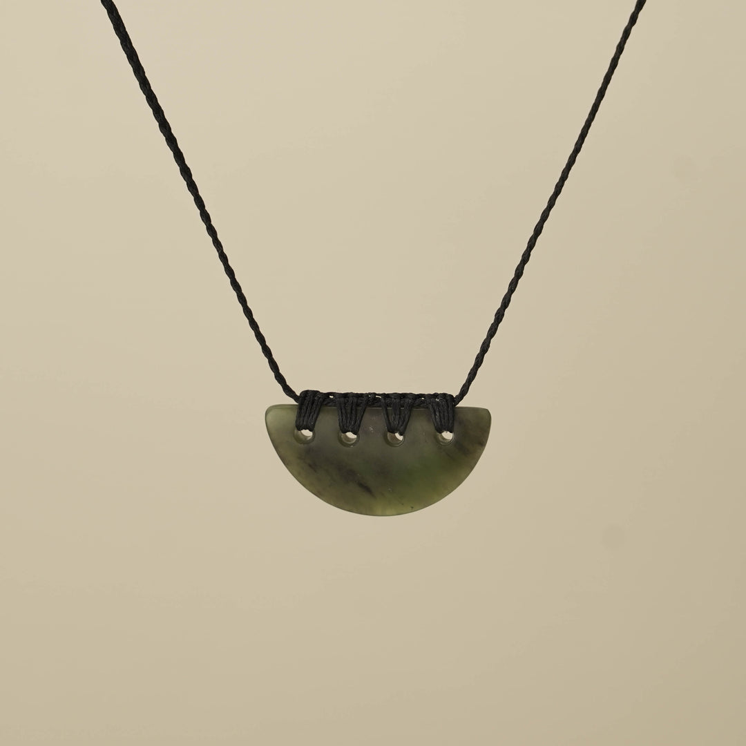 Kōuma Breastplate Hapopo Small Pounamu Pendant, Black Binding