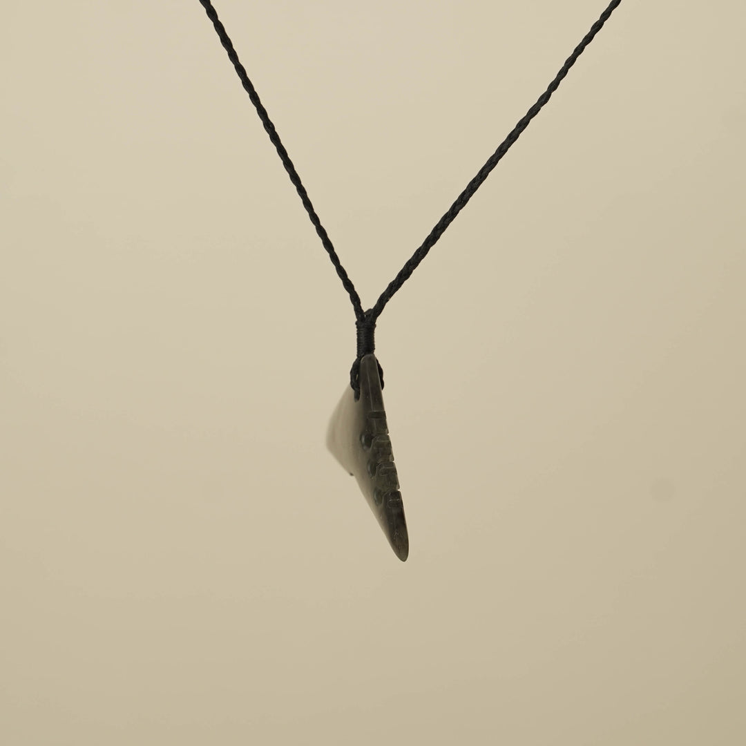 Hapopo Medium Whale Tail Pounamu Pendant, Black Binding