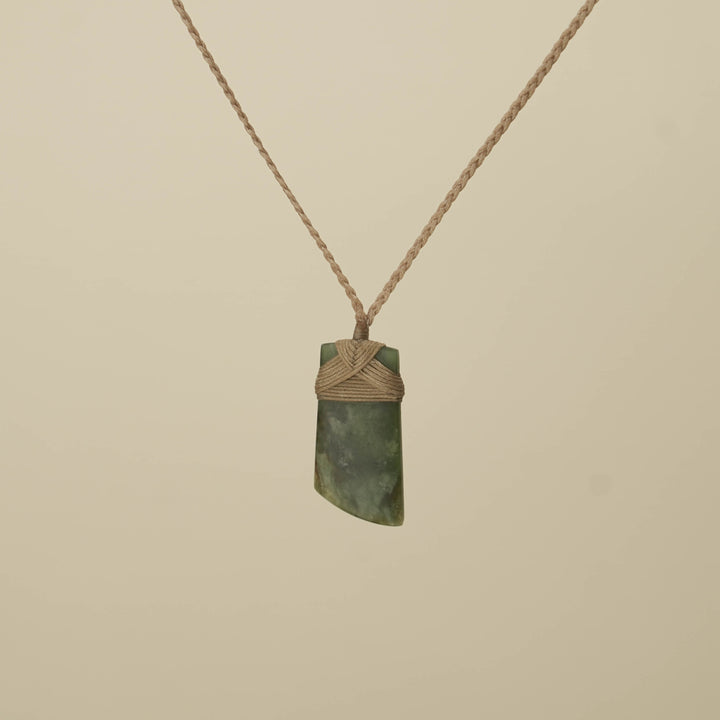 Toki Raukaraka Small Pounamu Pendant, Tan Binding
