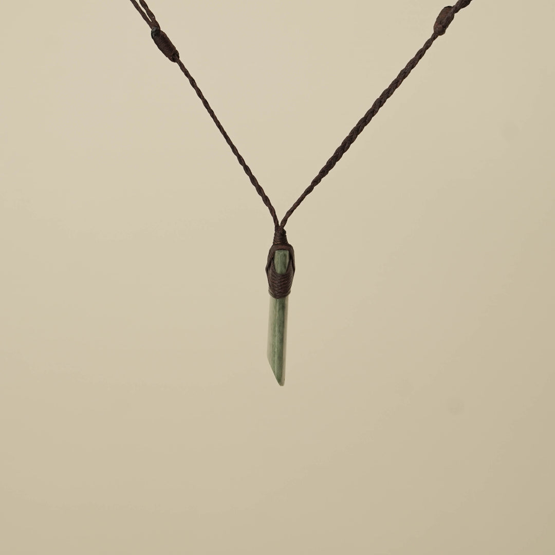 Toki Inanga Pounamu Small Pendant, Brown Binding