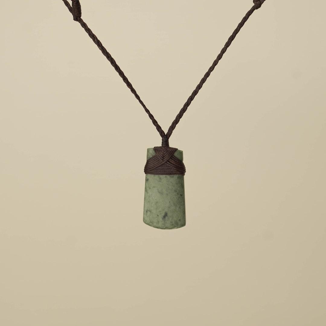 Toki Inanga Pounamu Small Pendant, Brown Binding