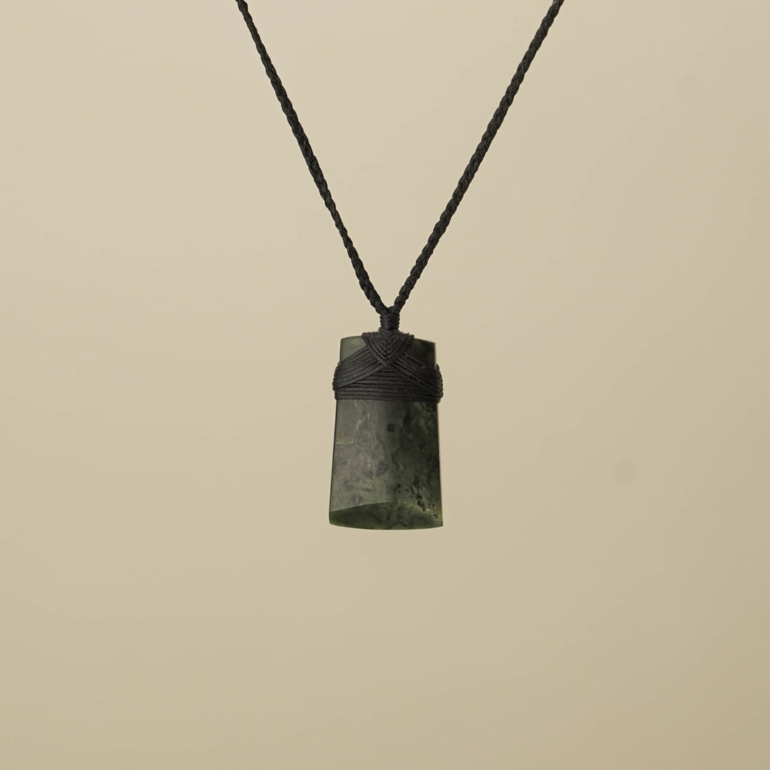 Toki Kawakawa Pounamu Small Pendant, Black Binding