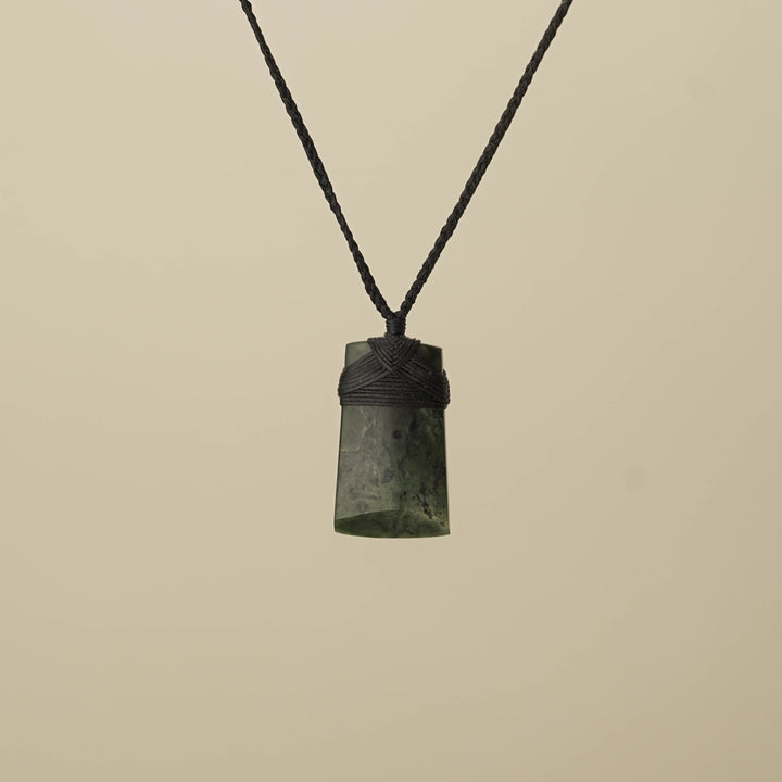 Toki Kawakawa Pounamu Small Pendant, Black Binding