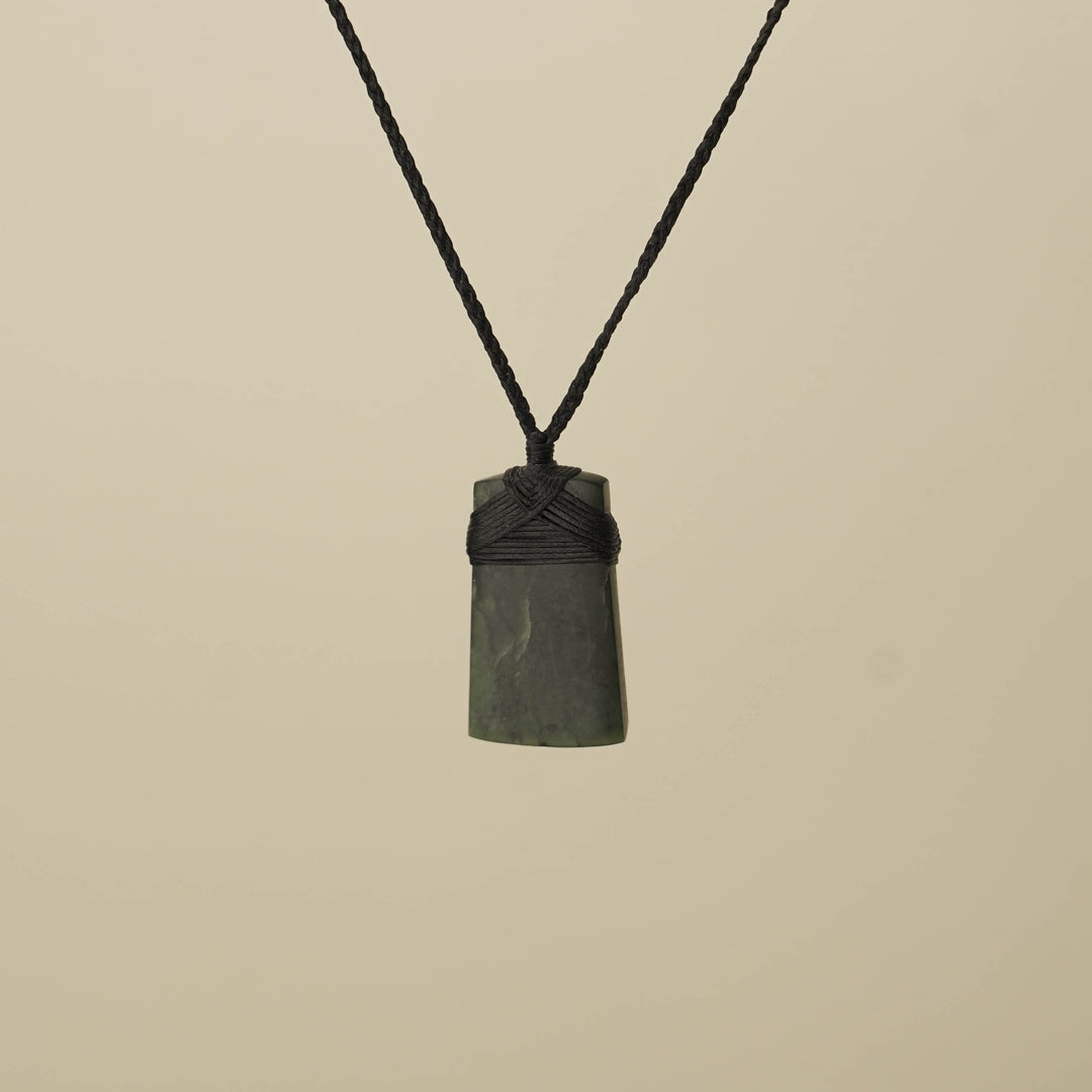 Toki Kawakawa Pounamu Small Pendant, Black Binding