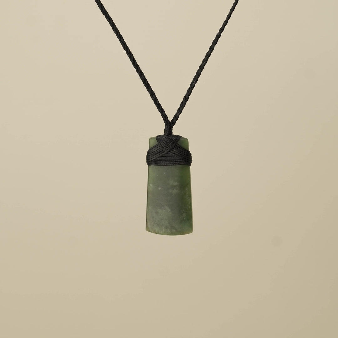 Toki Kawakawa Small Pounamu Pendant, Black Binding