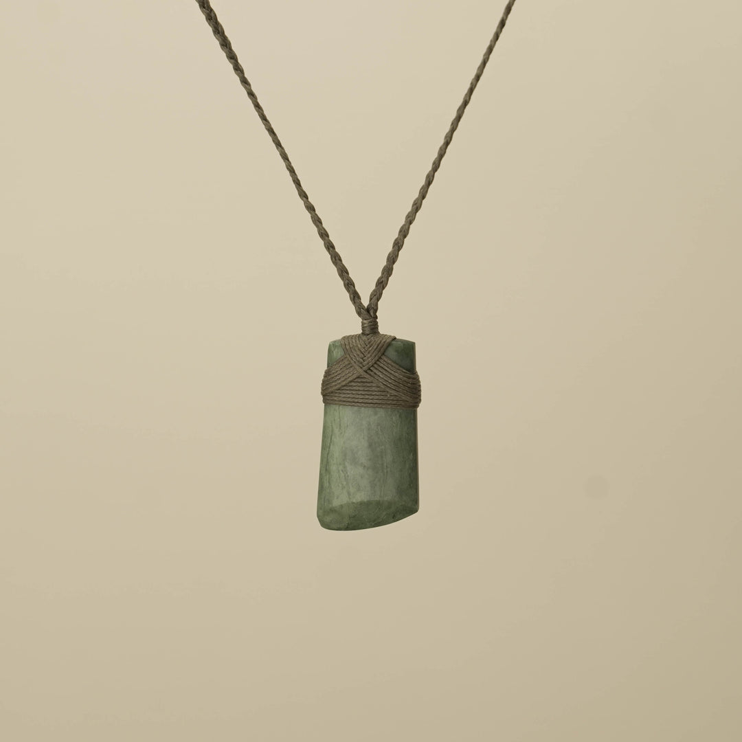 Toki Inanga Small Pounamu Pendant, Khaki Binding