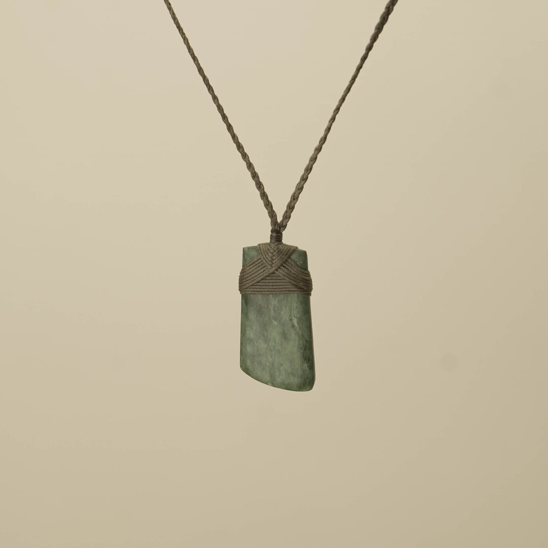Toki Inanga Small Pounamu Pendant, Khaki Binding